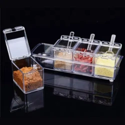 סט 4 צנצנות אקריל לתבלינים כולל כפיות