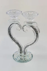 פמוט לב קריסטל רסיסים כסף .