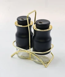 מלח פלפל זכוכית שחור זהב.