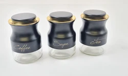 סט סוכר קפה תה עגול זהב שחור.