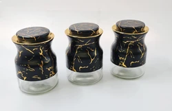 תה קפה סוכר זכוכית משויש שחור זהב עגול